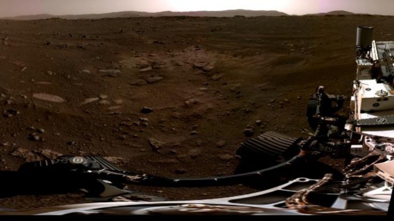 Tuesday.  The first panoramic photo taken by the rover of diligence