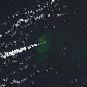 An island appears in the Pacific after an underwater volcanic eruption