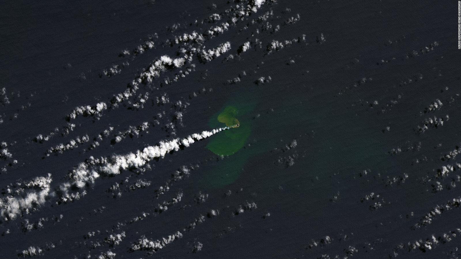An island appears in the Pacific after an underwater volcanic eruption