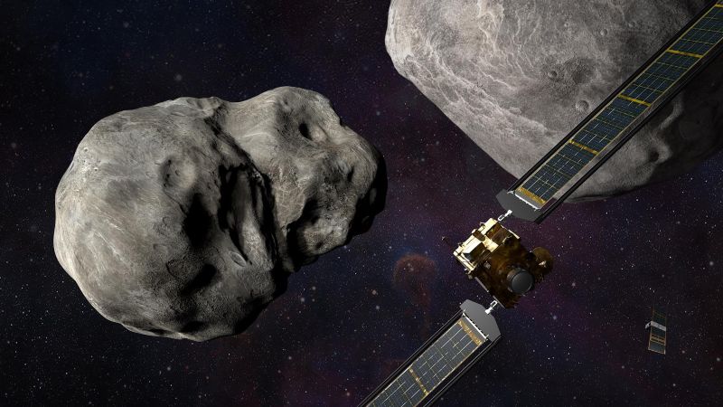 A spectacular impact of a satellite on an asteroid