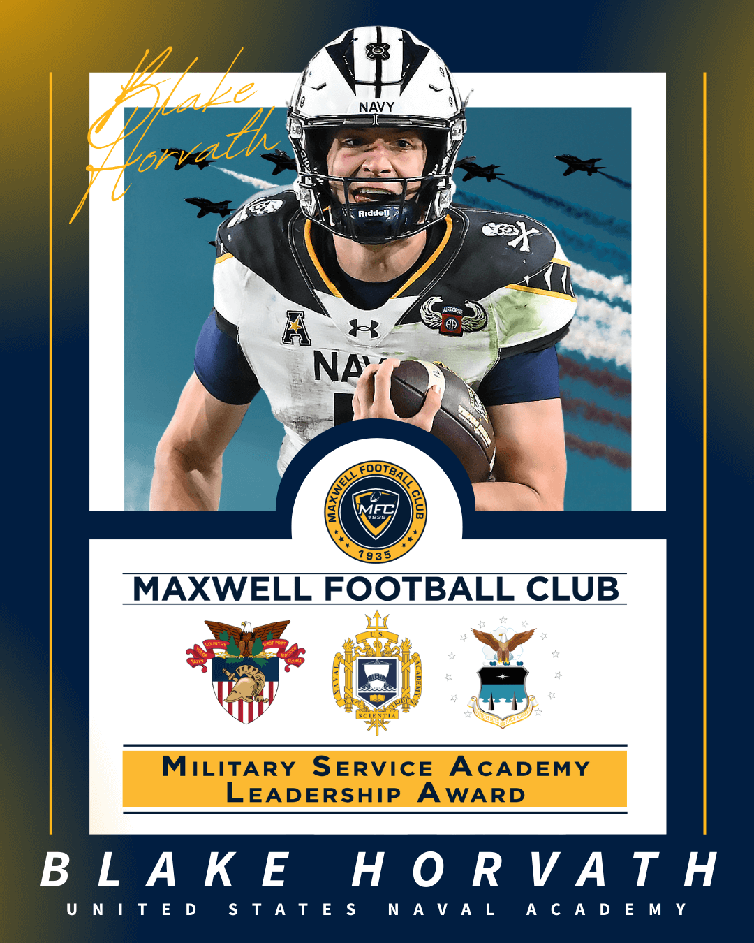 Blake Horvath of Navy wins inaugural Military Service Academy Leadership Award